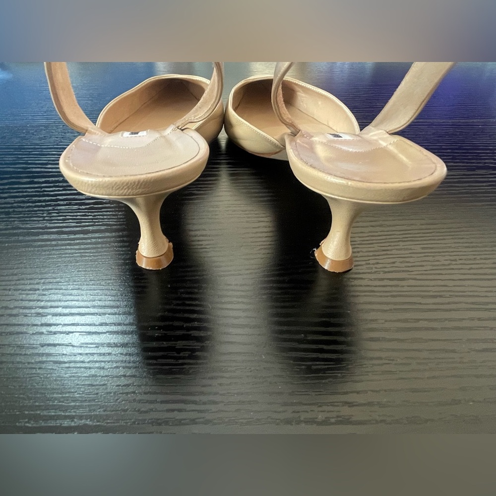 Manolo Blahnik Nude Beige Pointed Slingback Heels - Picture 6 of 9